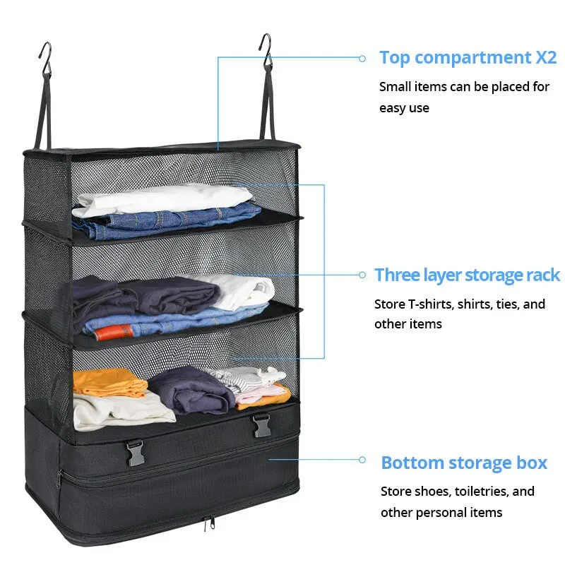 Sock Organizer Tray - 3-in-1 Travel Clothes Storage Hanging Bag