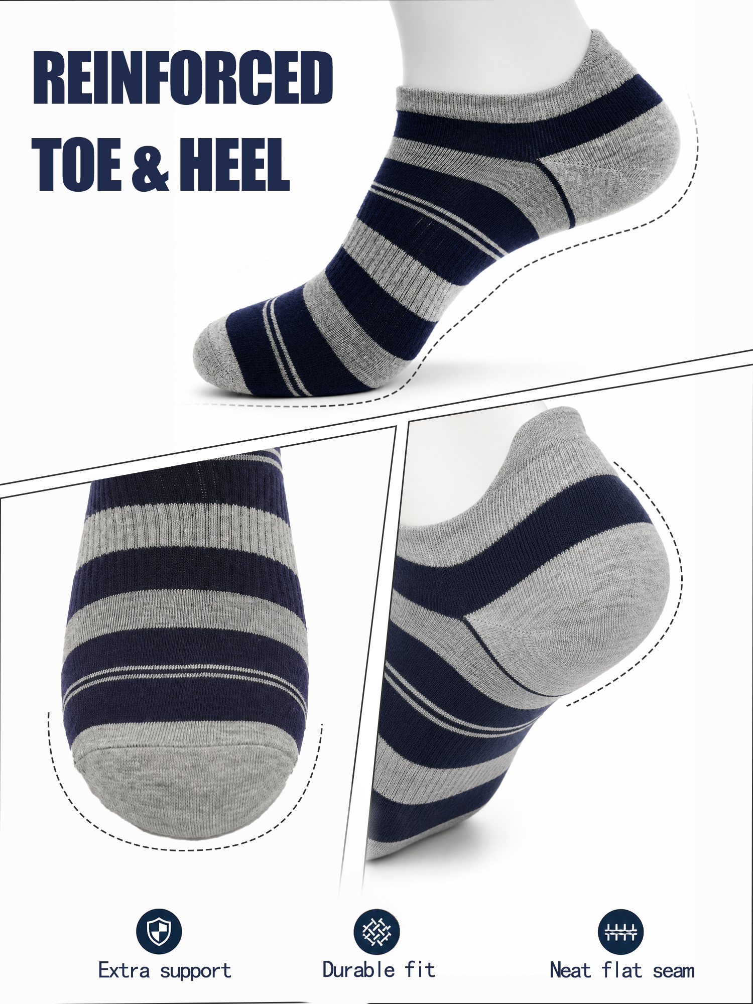 1/3/6 Pair Men's Blue Grey Str - Ankle Sock Low Cut review and price